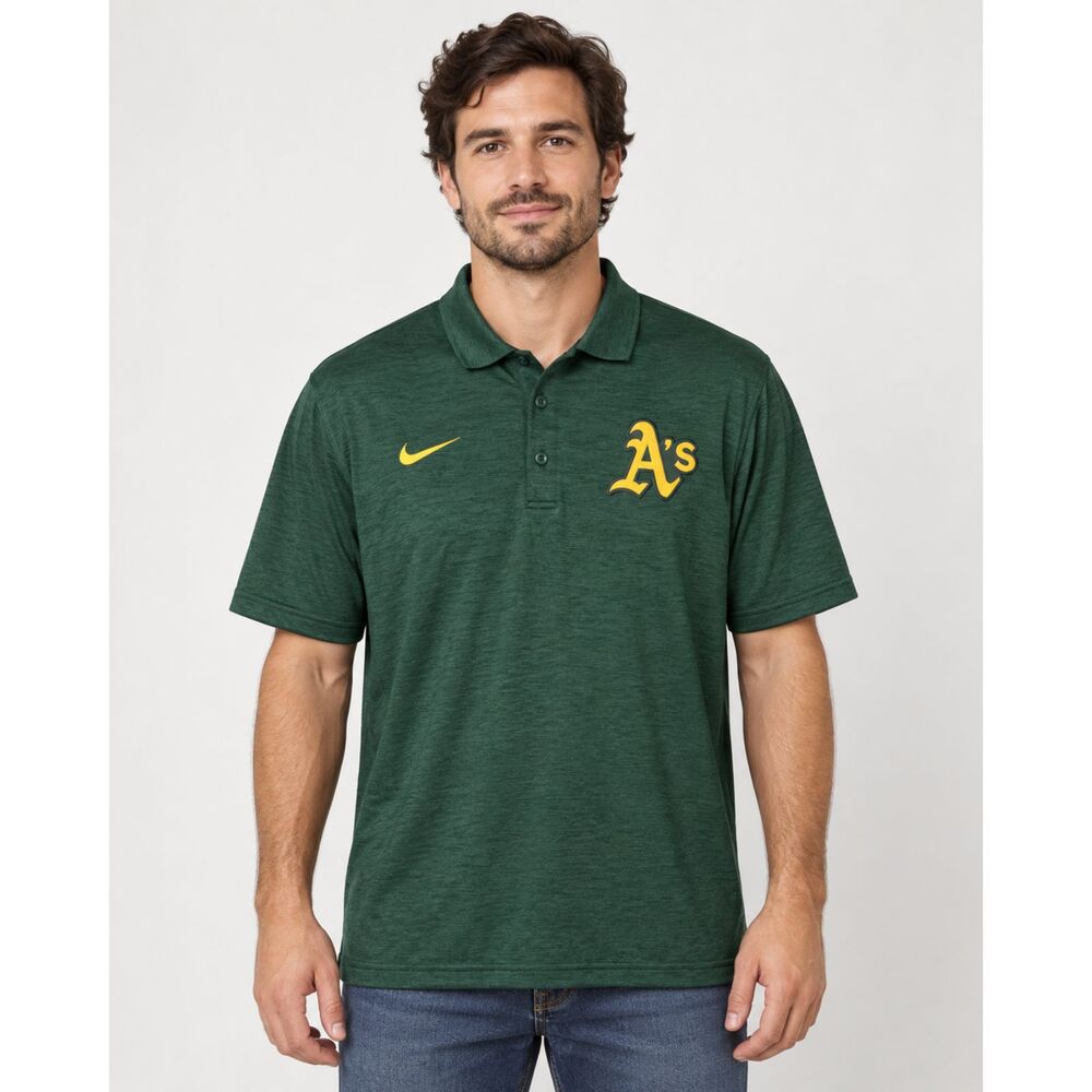 Nike Oakland Athletics A’s Men’s Lg Green Dri-FIT Polo Shirt MLB Baseball